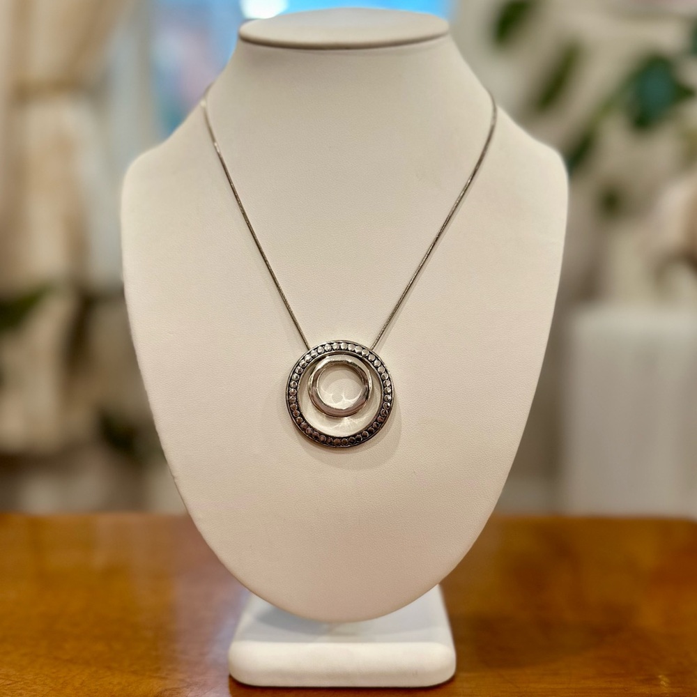 Ann Taylor Double Circle Silver Statement Necklace - image 5